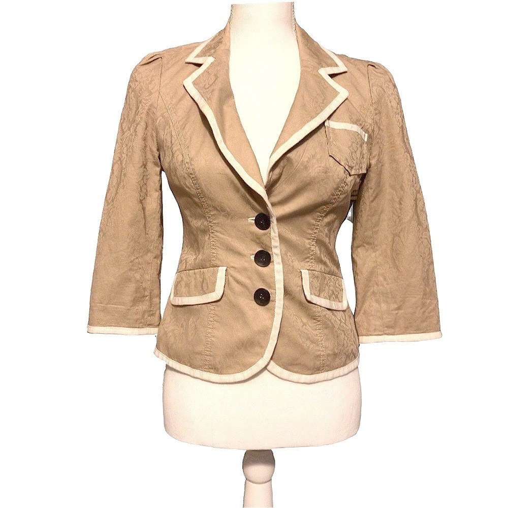 Guess‎ Jeans Cropped Blazer Tan White Trim Size Small Y2K